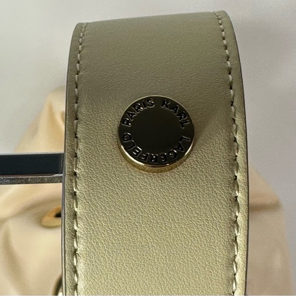NWT Karl Lagerfeld Cream Desiree Leather Shoulder Crossbody Drawstring Bag - Picture 8 of 16
